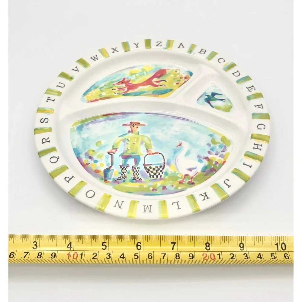 MacKenzie Childs Barnyard Alphabet Farm Divided Plate Kids Mealtime Toddler 8.5